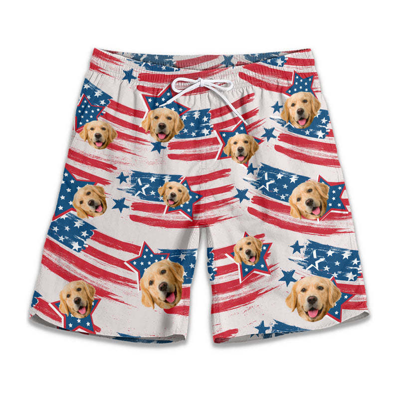 Custom Photo Stars, Stripes & Everything Nice - Dog & Cat Personalized Custom Patriotic Men Beach Shorts - Independence Day, 4th Of July, Summer Vacation Gift, Birthday Party Gift For Pet Owners, Pet Lovers