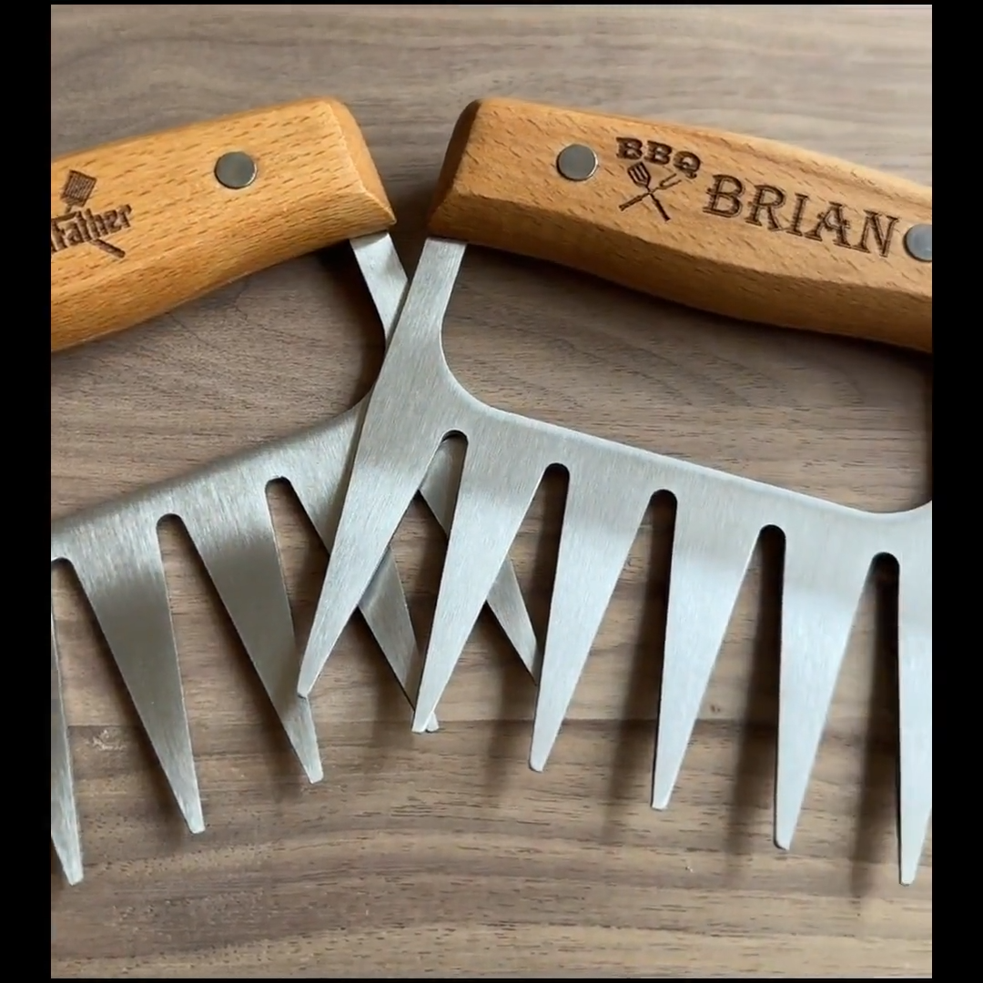 Personalized BBQ Meat Claw Shredders Wooden Barbeque Meat Claws Stainless Steel Tools BBQ Meat Lovers Gift Set of 2 Meat Claws Gift for Him