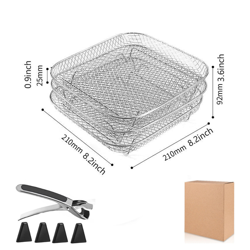 304 three-layer dehydration rack air fryer accessories stackable drying rack with elevated angle dish clamps