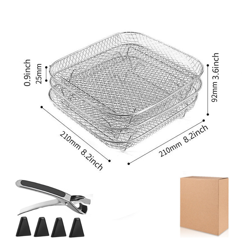 304 three-layer dehydration rack air fryer accessories stackable drying rack with elevated angle dish clamps