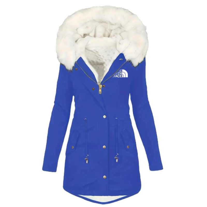 2024 TNF®-Womens Plus Size Contrast Fuzzy Drawstring Waist Full Zipper Coat