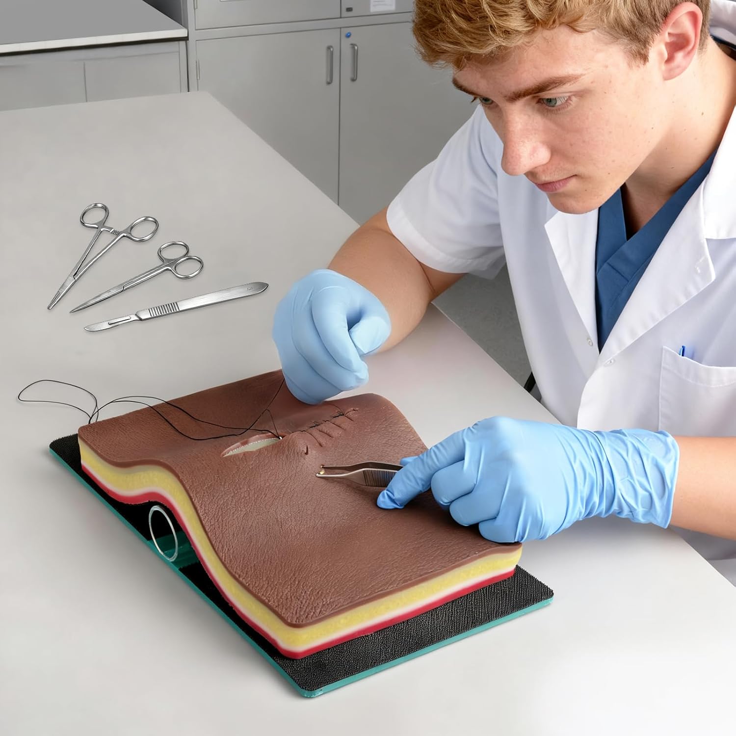 Advanced 5-Layer Suture Practice Pad with Tension Base