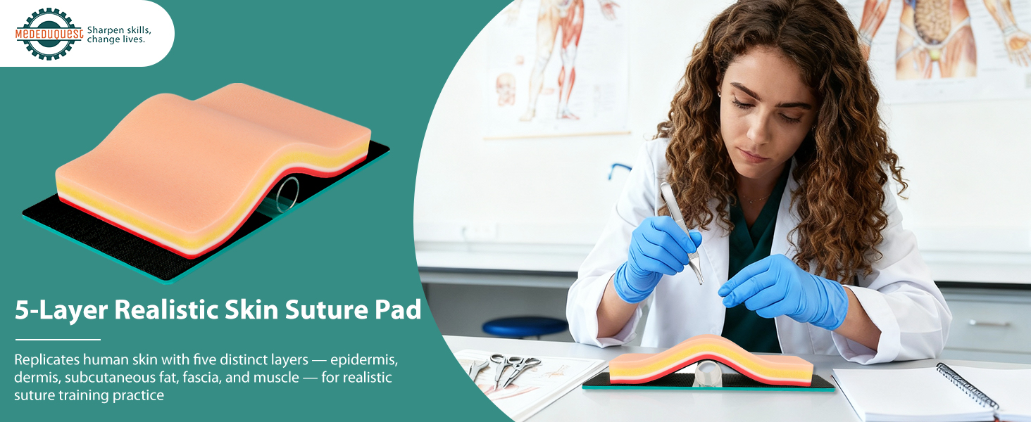 Advanced 5-Layer Suture Pad for Suturing Practice (Light & Dark Skin)