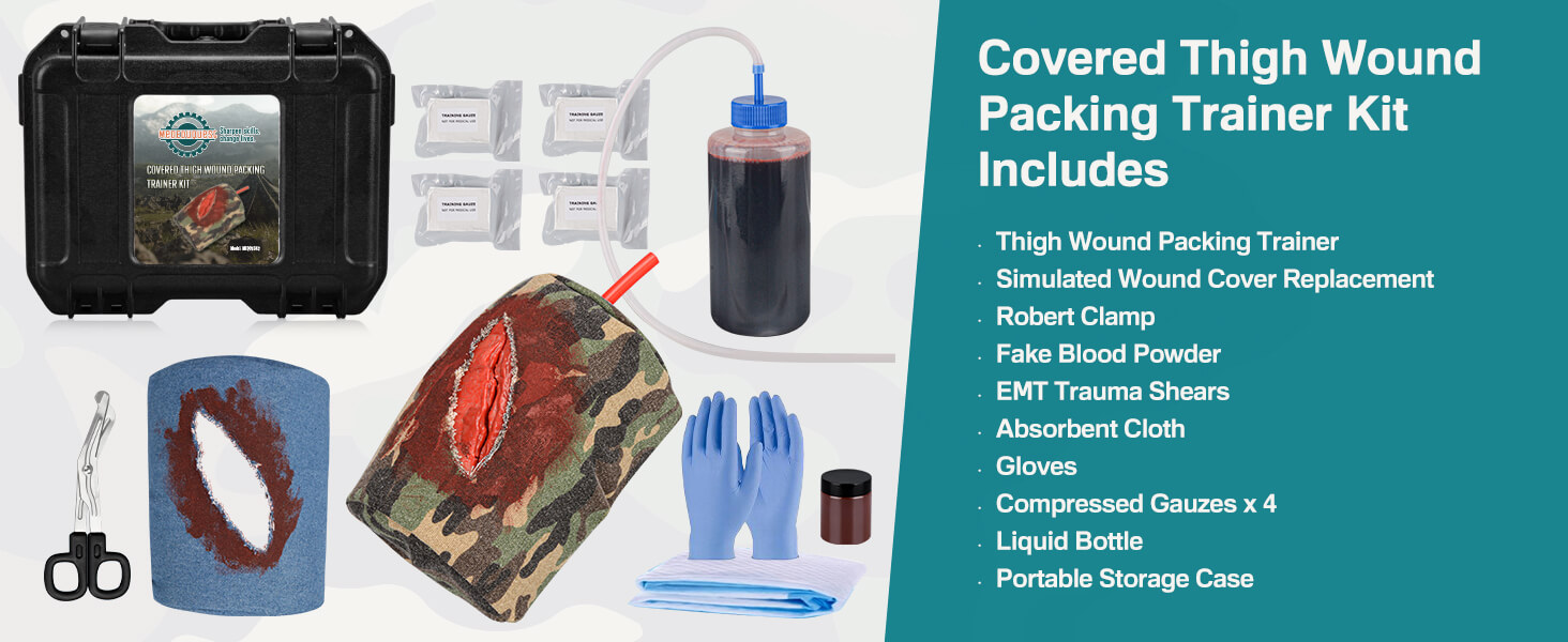 Covered Thigh Wound Packing Trainer Kit Contents