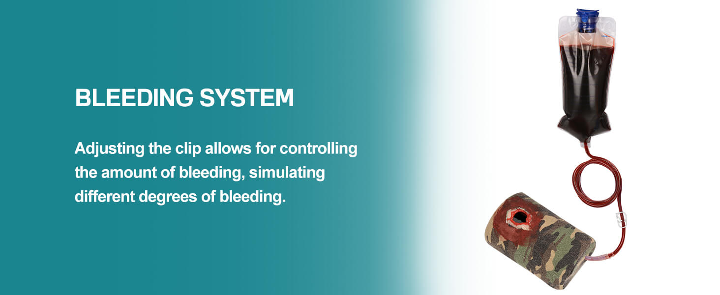 Covered GSW Wound Packing and Tourniquet Trainer with Bleeding Simulation