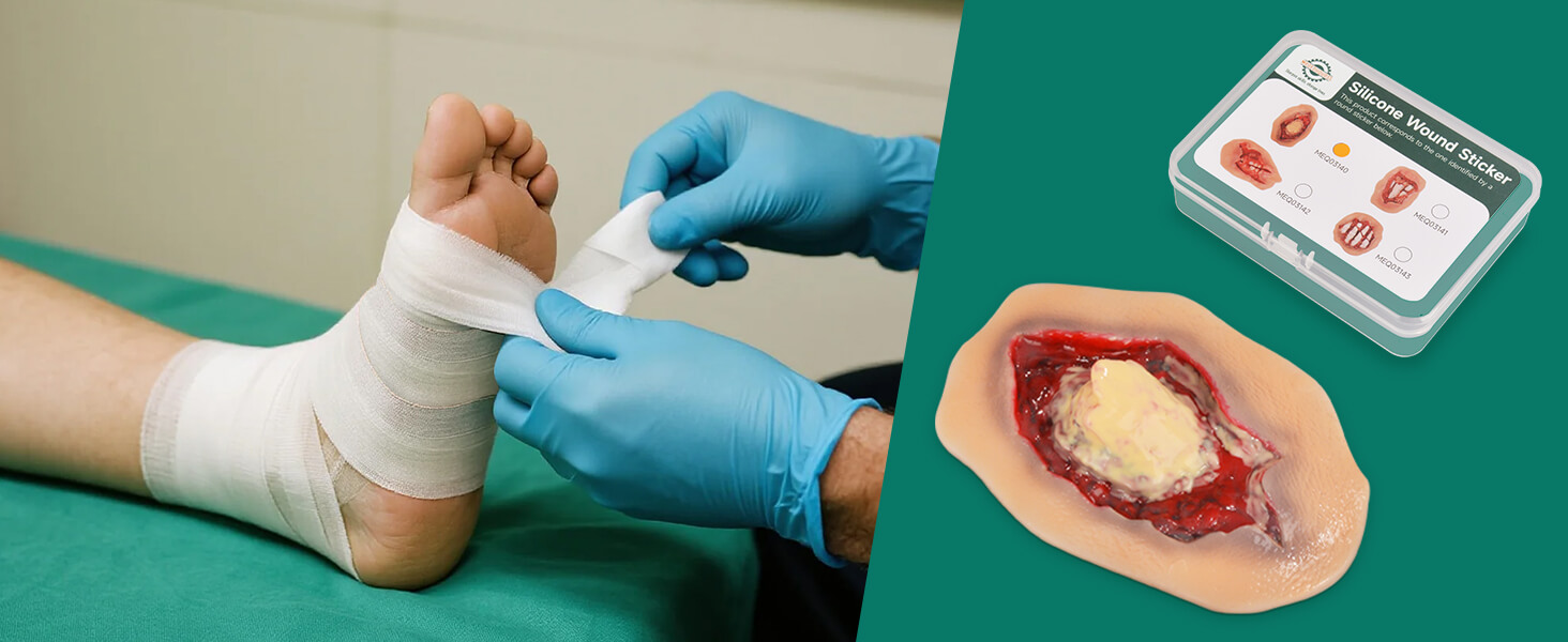 Self-Adhesive Ankle Injury Simulator with Exposed Bone and Torn Flesh