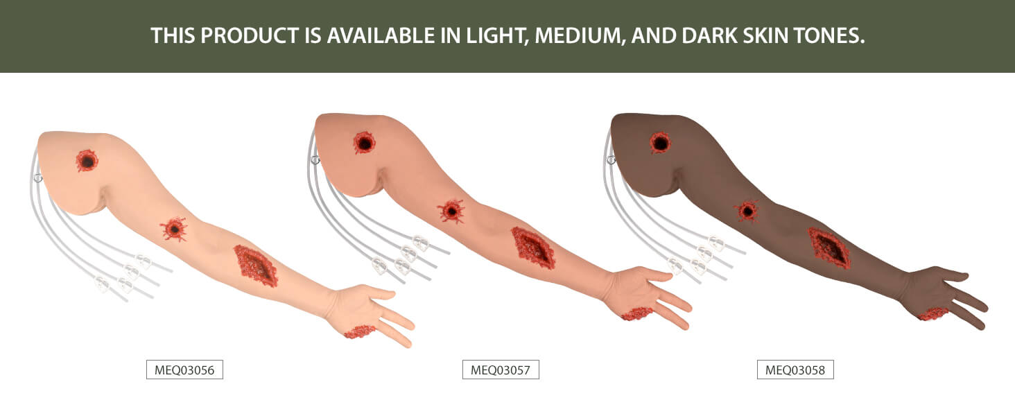 Wearable Wound Packing Arm Tourniquet Trainer, 3 Skin Tones