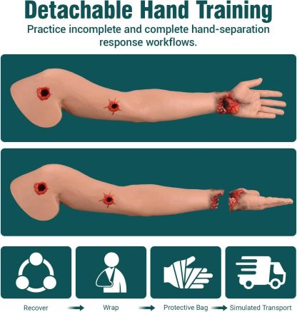 Arm simulator with detachable hand for amputation training