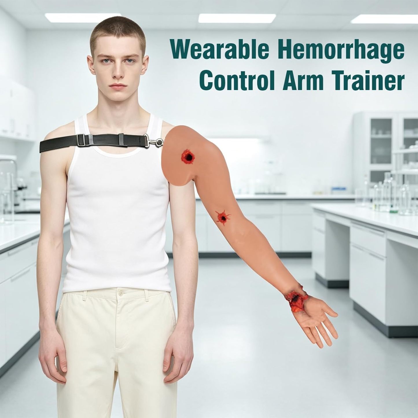 Wearable trauma arm simulator secured to a manikin