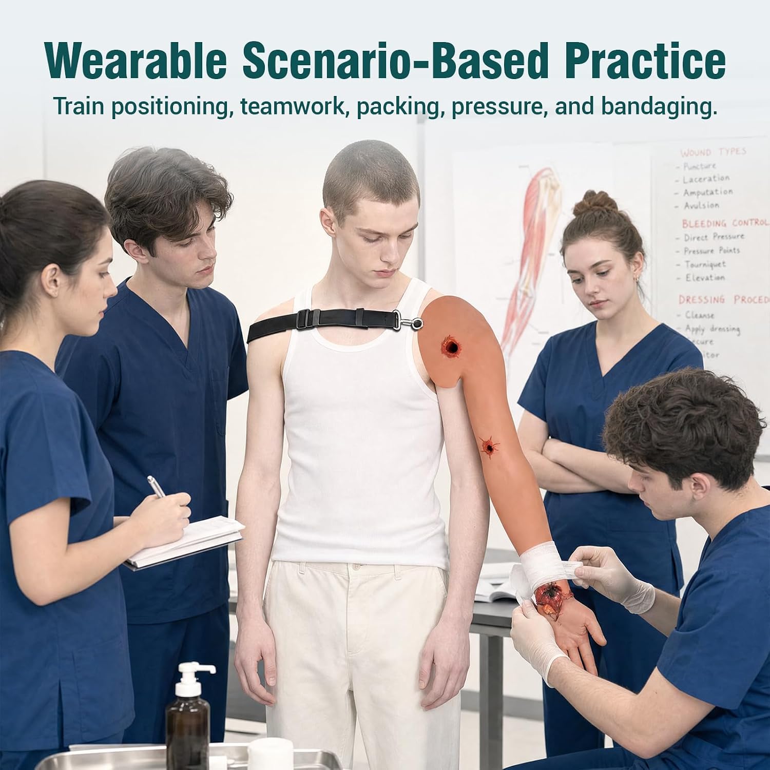 Bleeding control arm simulator for blast injury and tactical medical training