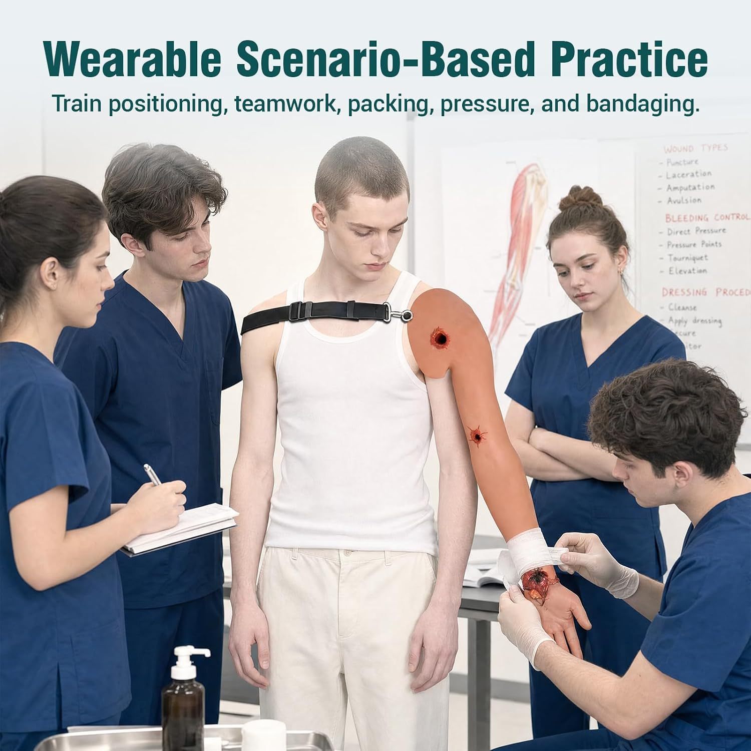 Bleeding control arm simulator for blast injury and tactical medical training