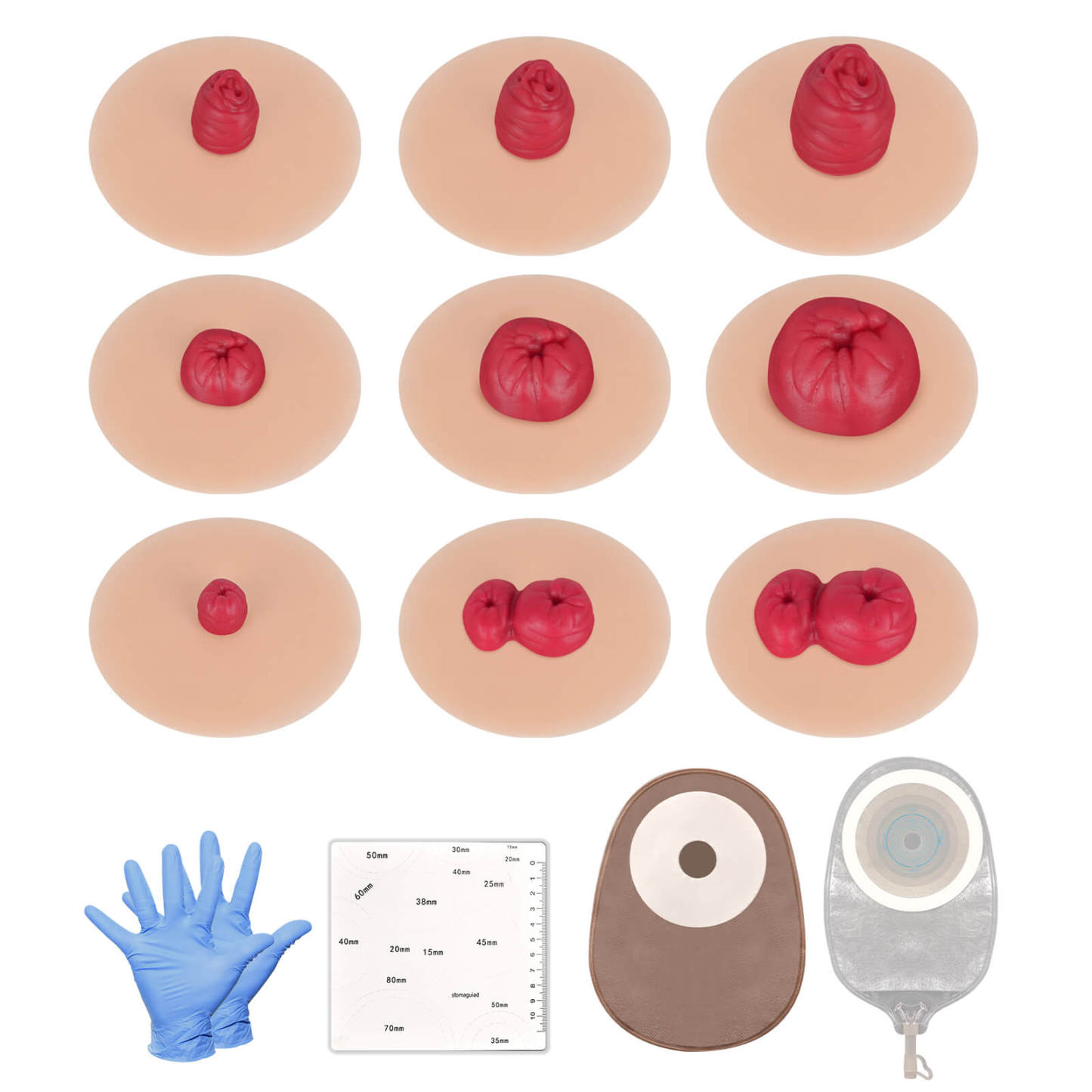 Sticky Ostomy Stoma Care Training Models Set, Light Skin