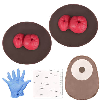 Sticky Loop Ileostomy Stoma Training Models Set, Dark Skin