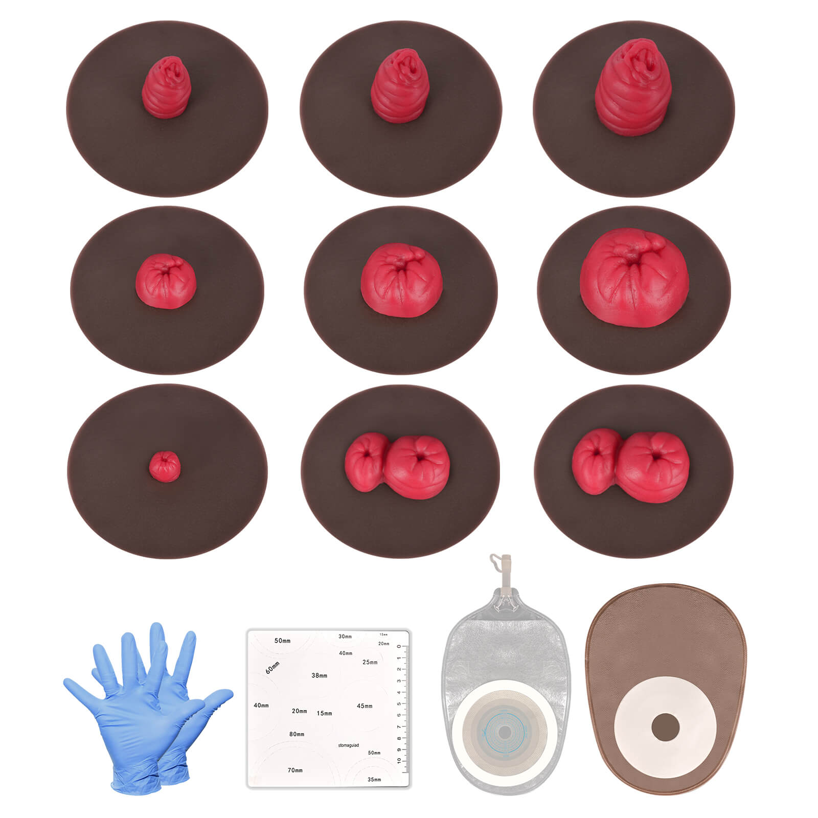 Sticky Ostomy Stoma Care Training Models Set, Dark Skin