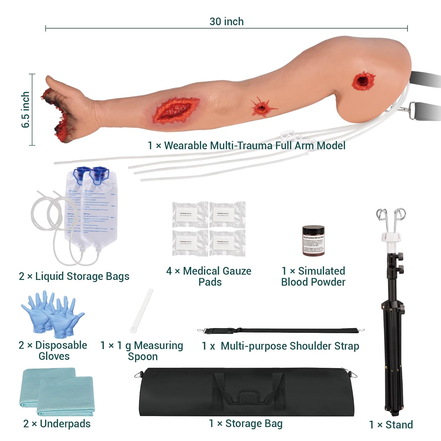 Wearable multi-wound arm simulator for hemorrhage control training
