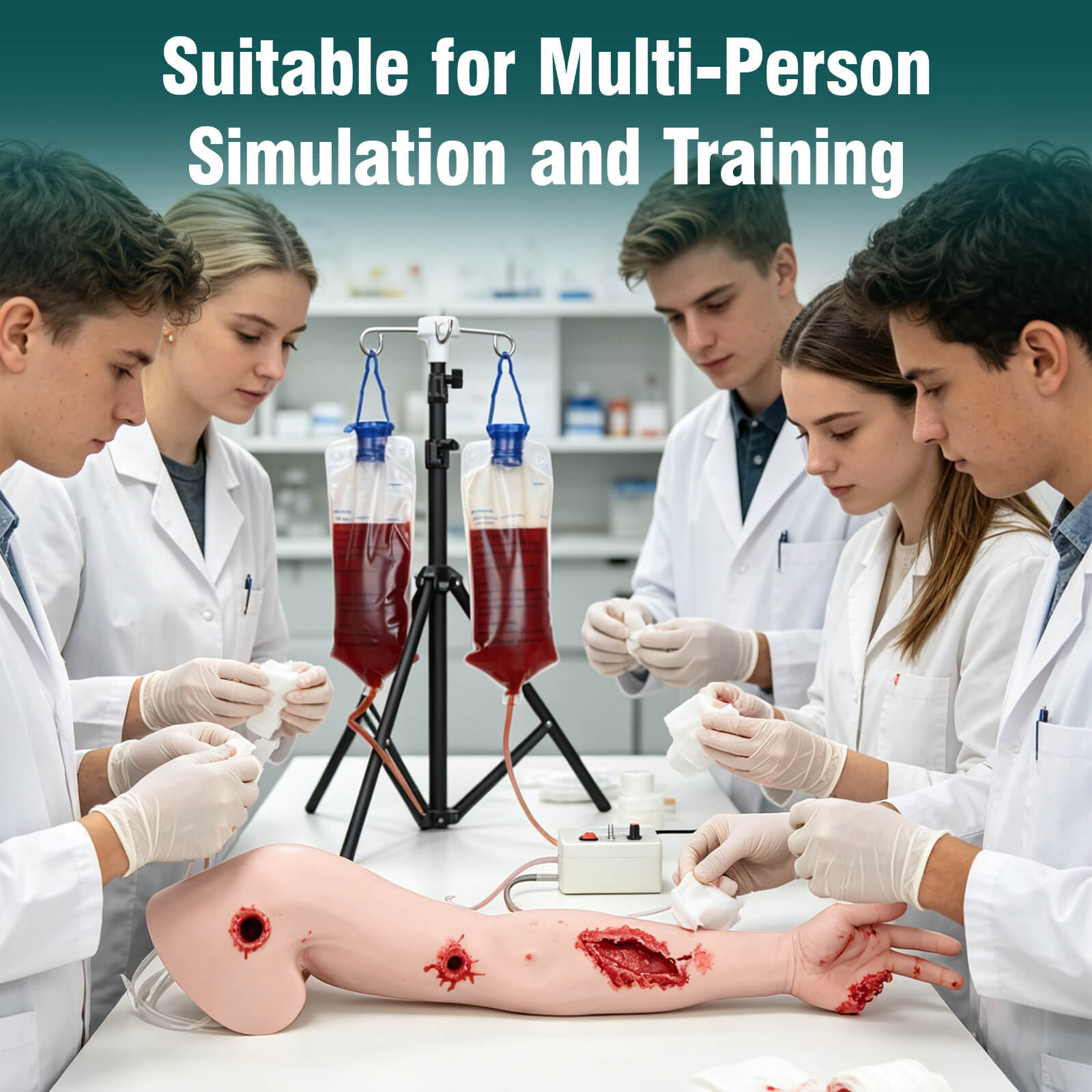Wound packing arm trainer for medical simulation and training