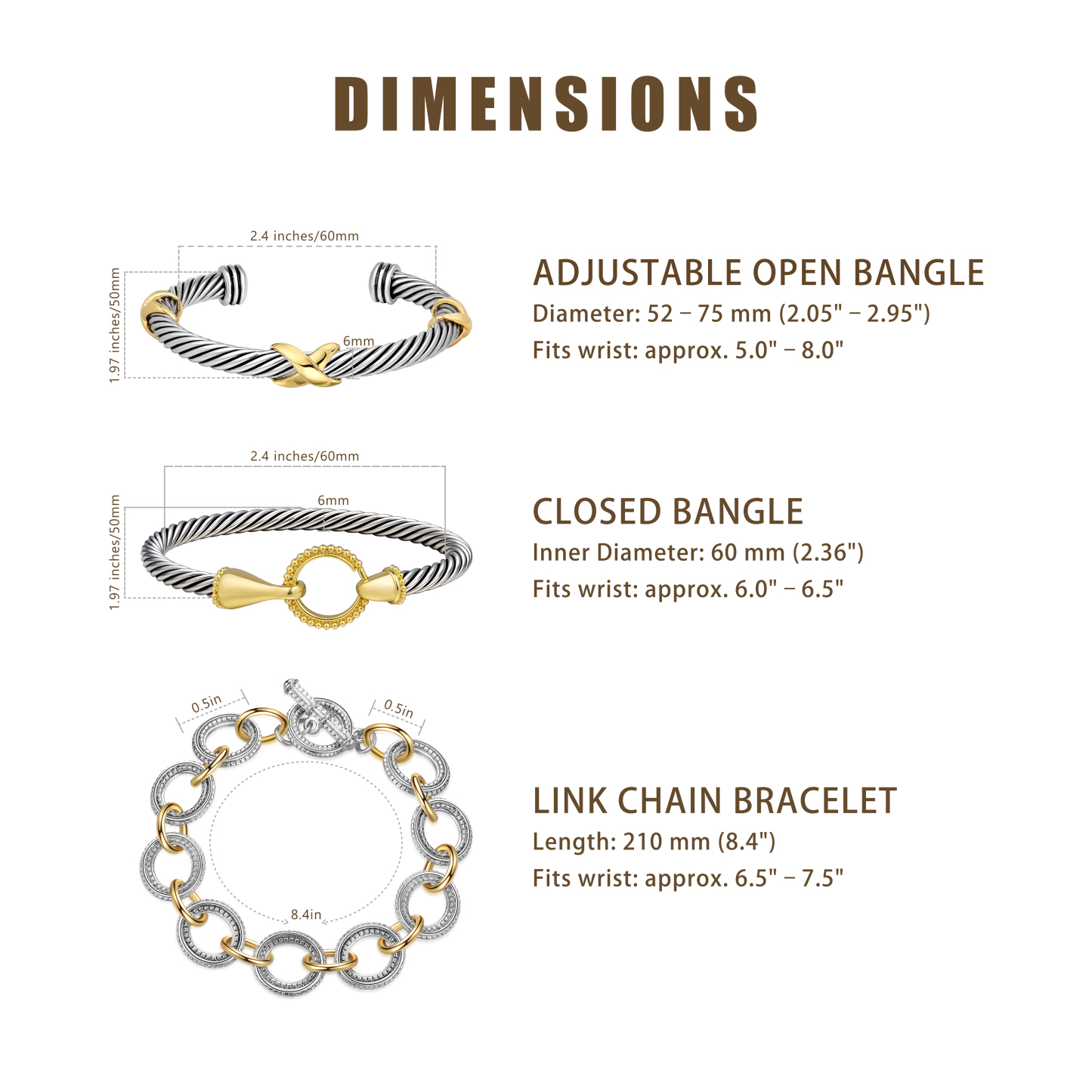 TAYASE Women’s Cuff Bracelet Set Elegant Two-Tone Adjustable Bangles Perfect Dainty Fashionable Trendy Jewelry Gift For Her