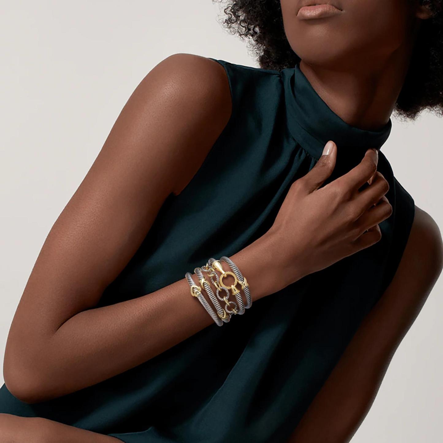 TAYASE Women’s Cuff Bracelet Set Elegant Two-Tone Bangles Perfect Gift Stylish Jewelry Dainty Fashionable Accessories