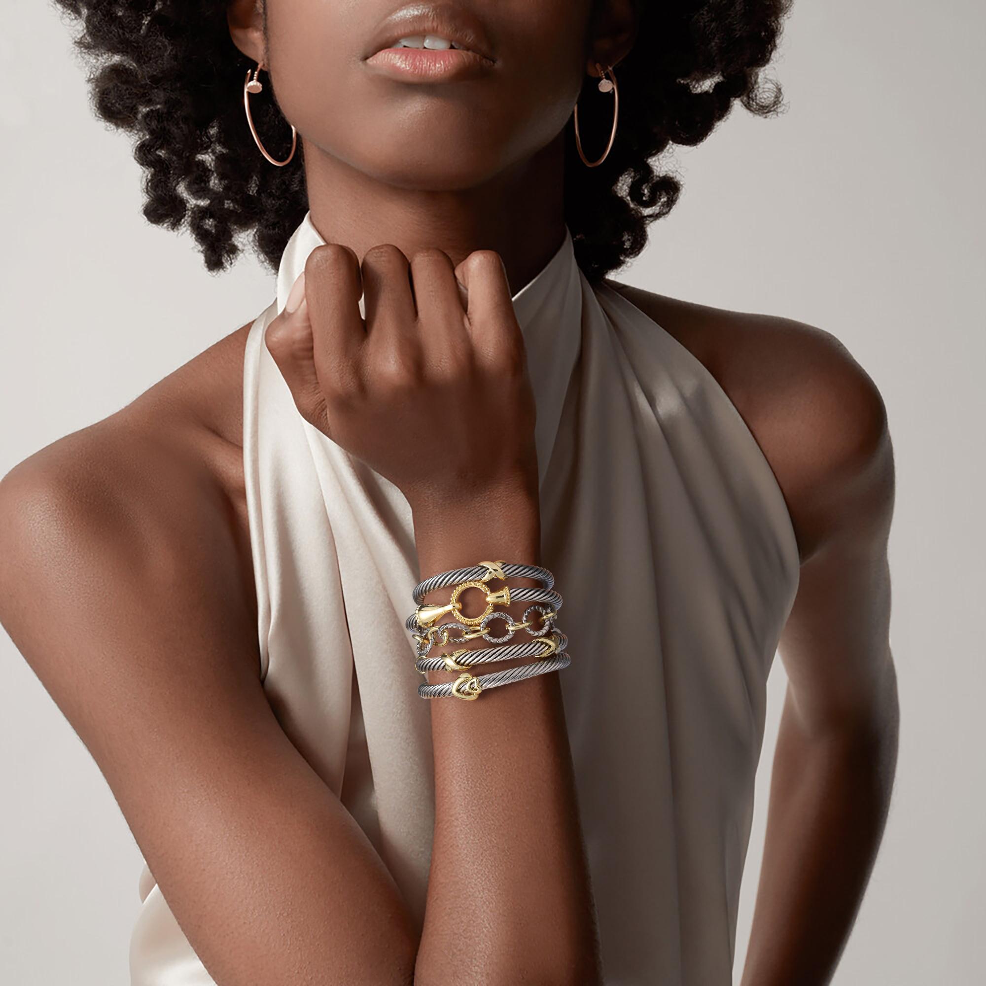 TAYASE Women’s Cuff Bracelet Set Elegant Two-Tone Bangles Perfect Gift Stylish Jewelry Dainty Fashionable Accessories