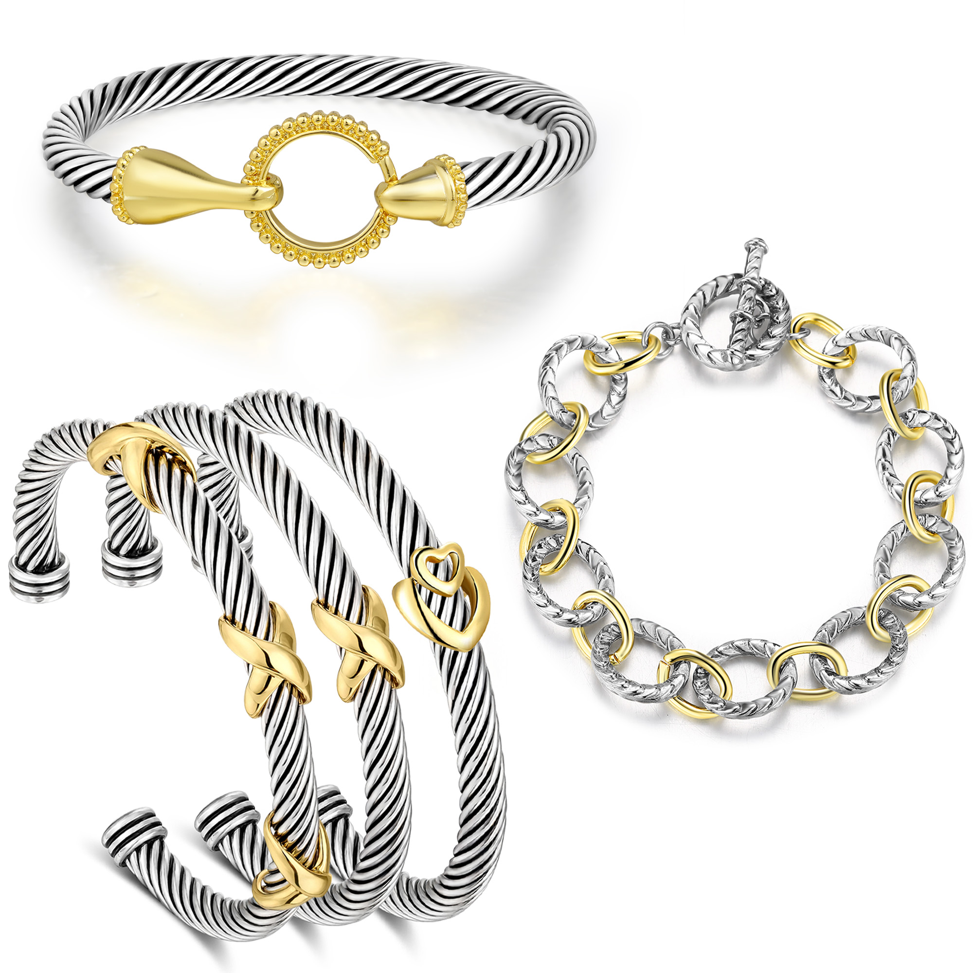 TAYASE Women’s Cuff Bracelet Set Elegant Two-Tone Bangles Perfect Gift Stylish Jewelry Dainty Fashionable Accessories