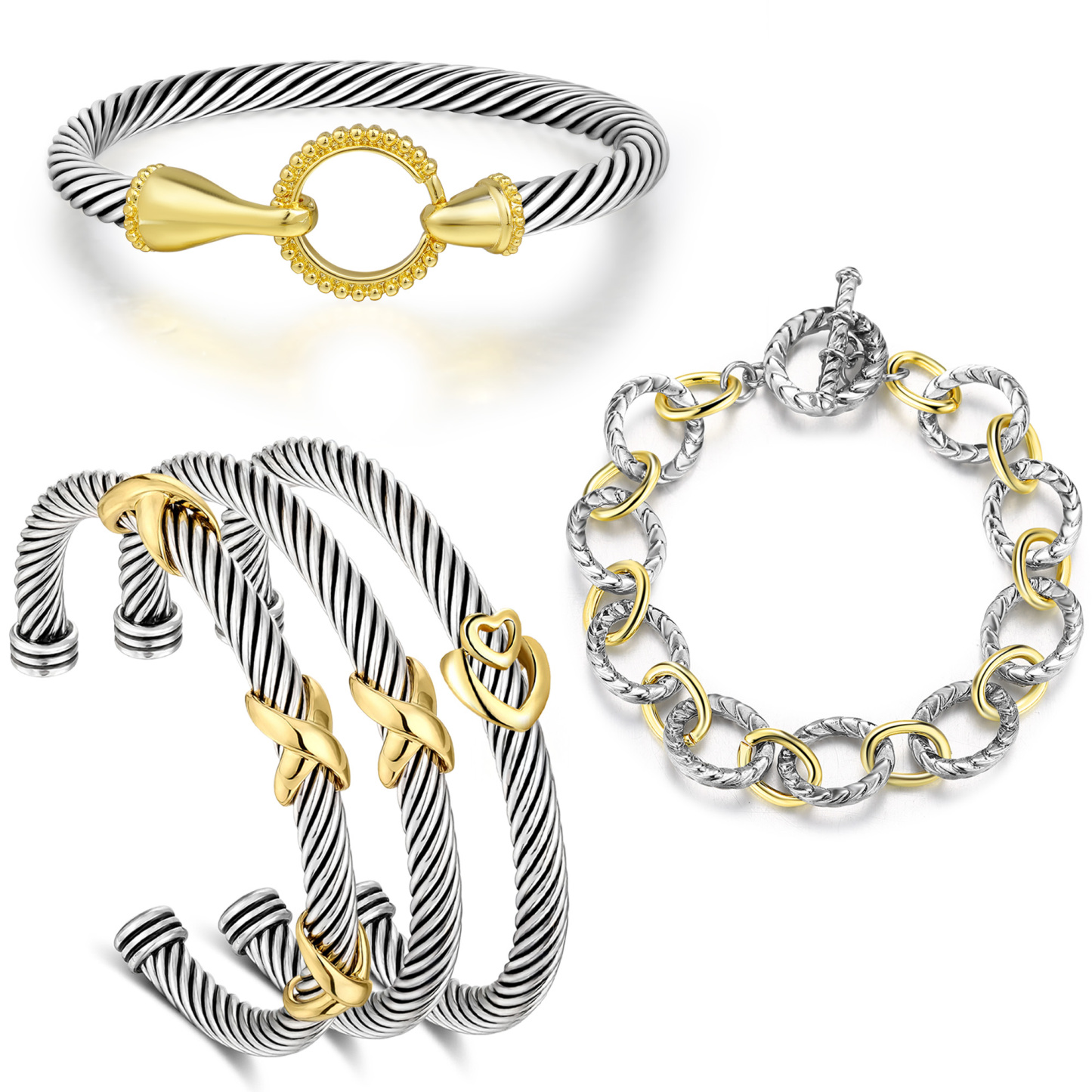 TAYASE Women’s Cuff Bracelet Set Elegant Two-Tone Bangles Perfect Gift Stylish Jewelry Dainty Fashionable Accessories