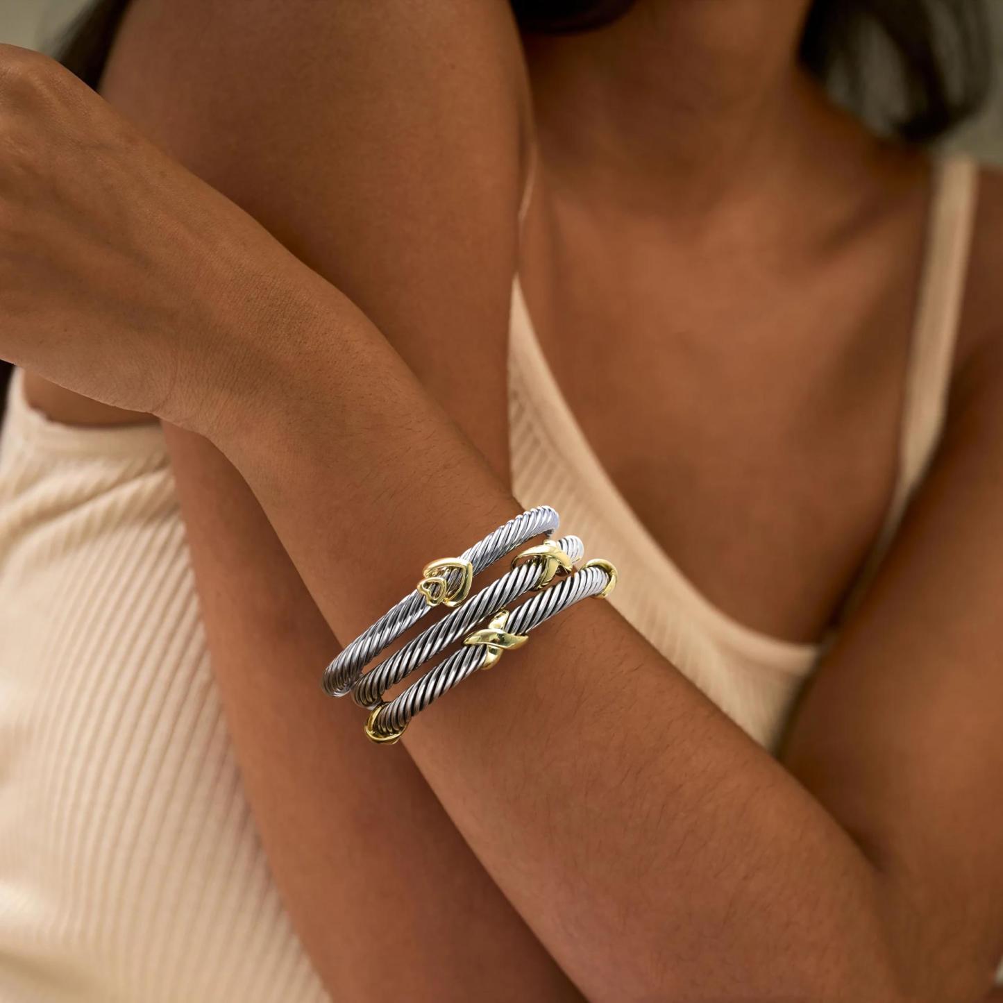 TAYASE Women’s Cuff Bracelet Set Elegant Two-Tone Bangles Perfect Gift Stylish Jewelry Dainty Fashionable Accessories