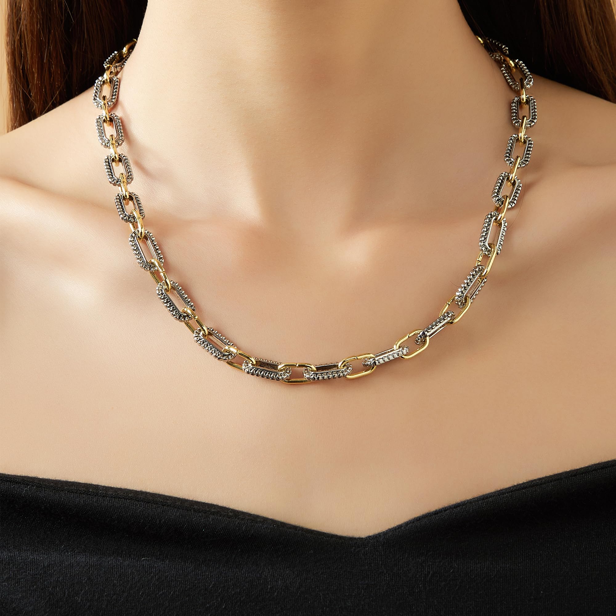 Two Tone Twist Wire Long Link Chain Necklace Jewelry Gifts Long 48cm