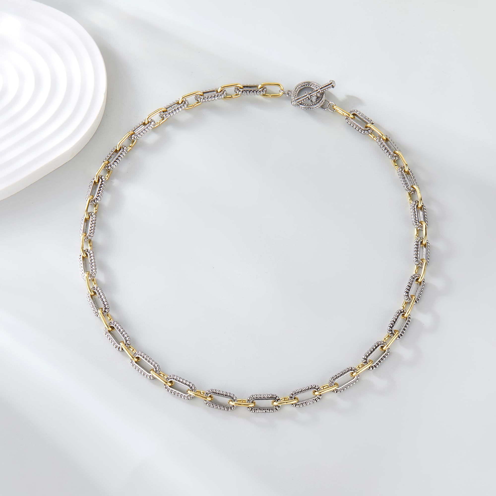 Two Tone Twist Wire Long Link Chain Necklace Jewelry Gifts Long 48cm