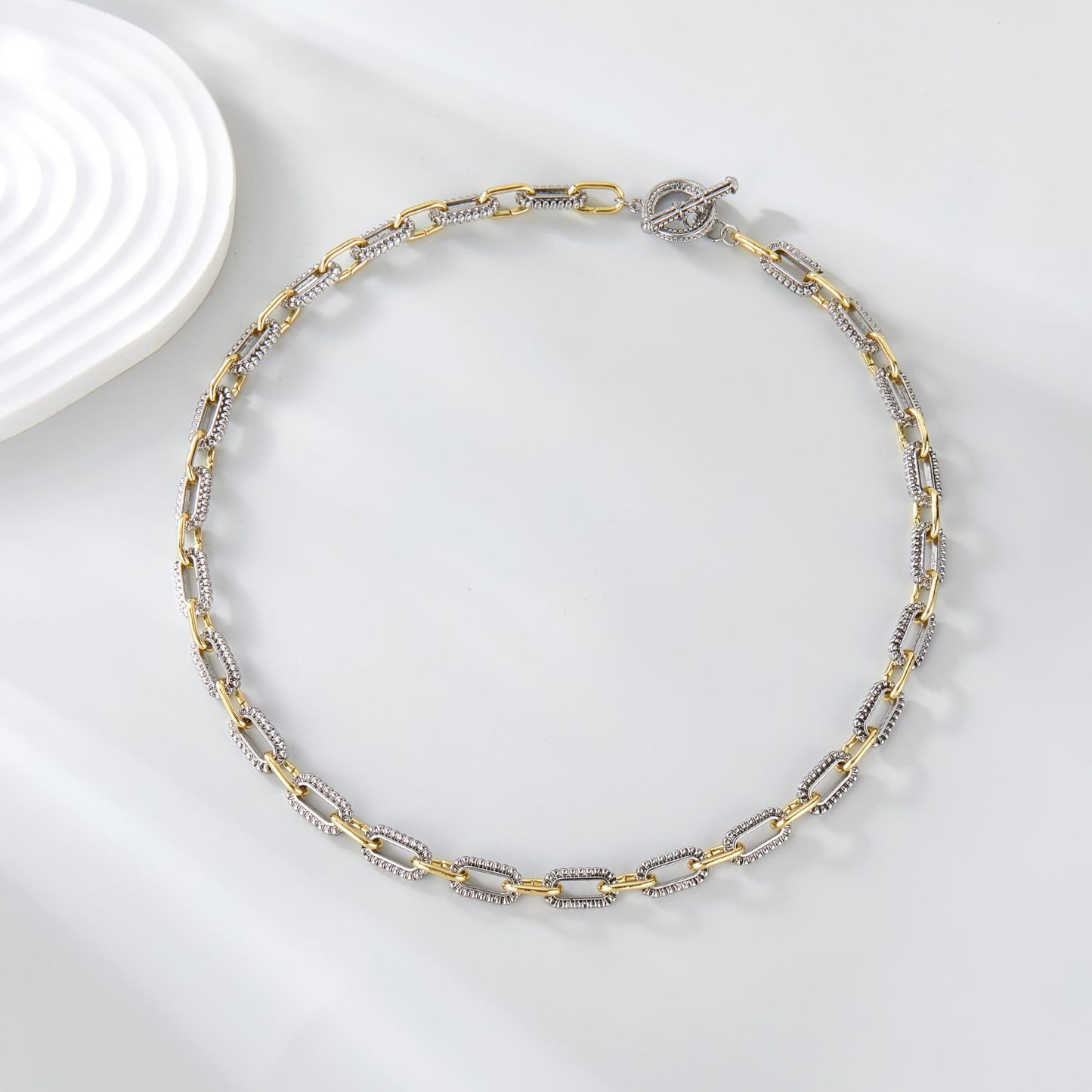 Two Tone Twist Wire Long Link Chain Necklace Jewelry Gifts Long 48cm