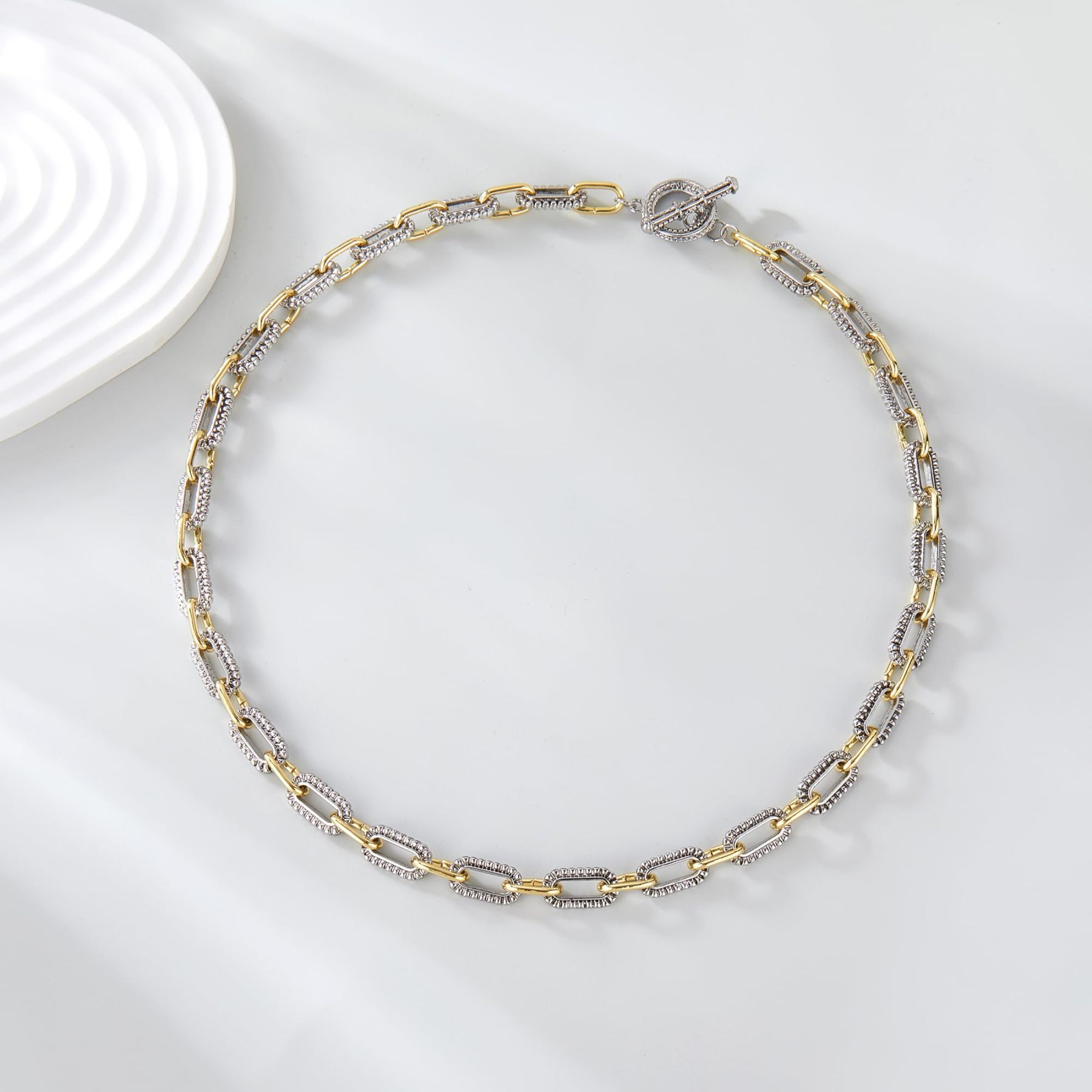 Two Tone Twist Wire Long Link Chain Necklace Jewelry Gifts Long 48cm