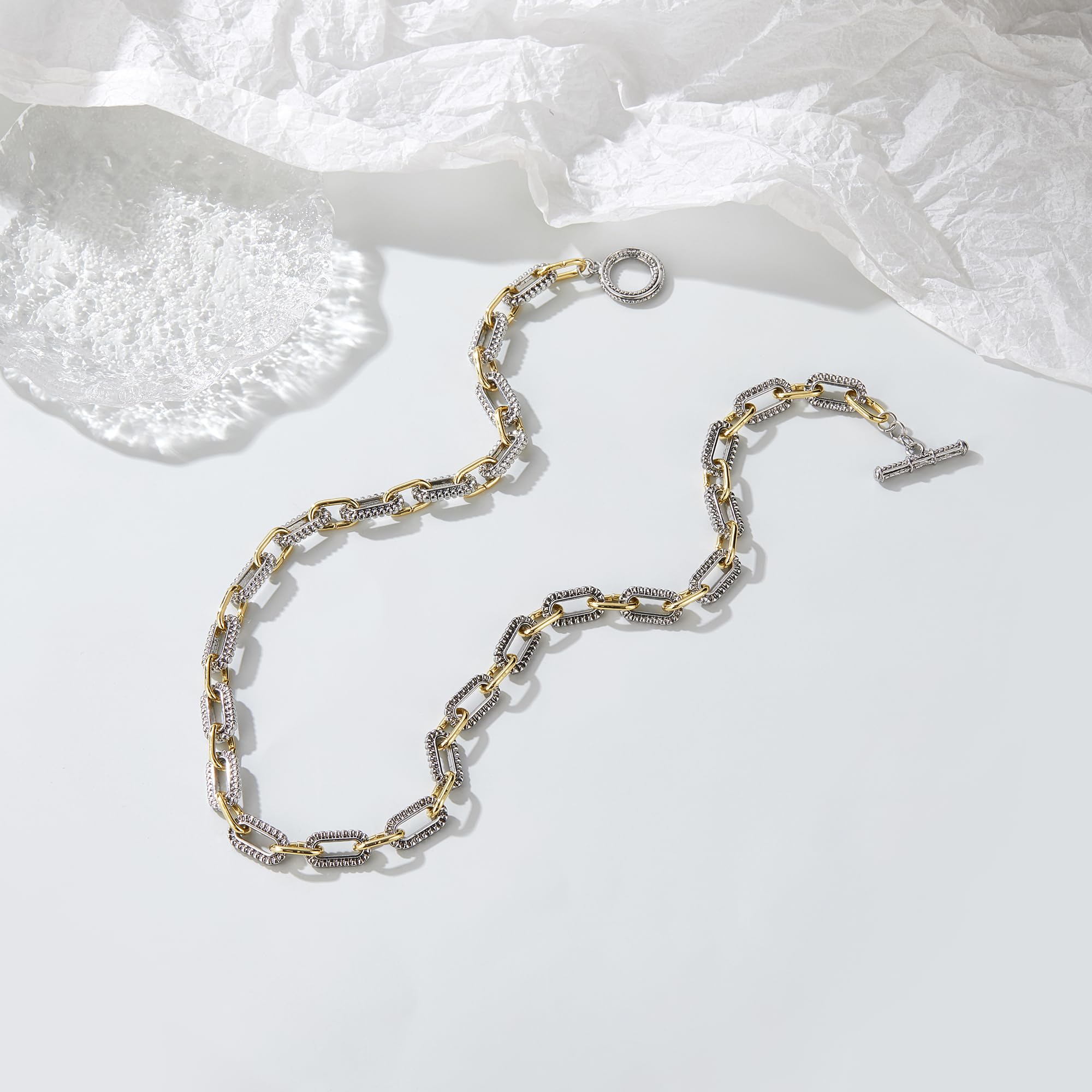 Two Tone Twist Wire Long Link Chain Necklace Jewelry Gifts Long 48cm