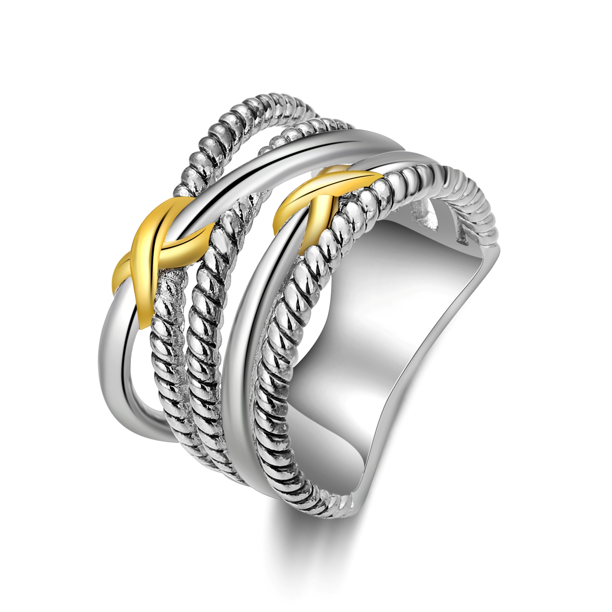 Women's Two Tone Knots Twisted Cable Ring For Daily Wear