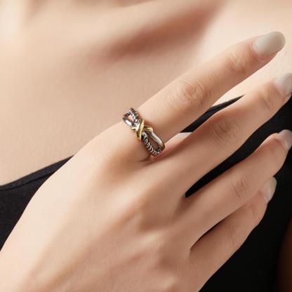 Women's X Two-tone Cross Braided Geometric Hypoallergenic Ring for Daily Wear