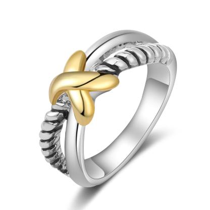Women's X Two-tone Cross Braided Geometric Hypoallergenic Ring for Daily Wear