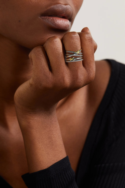 Women's Two Tone Knots Twisted Cable Ring For Daily Wear