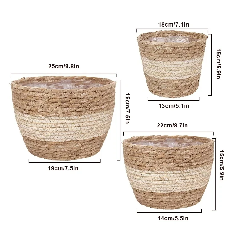 Weaving Flower Plant Pot Plant Pots Seagrass Basket Straw Basket Planter Pot Basket Indoor Outdoor Flower Pot Containers