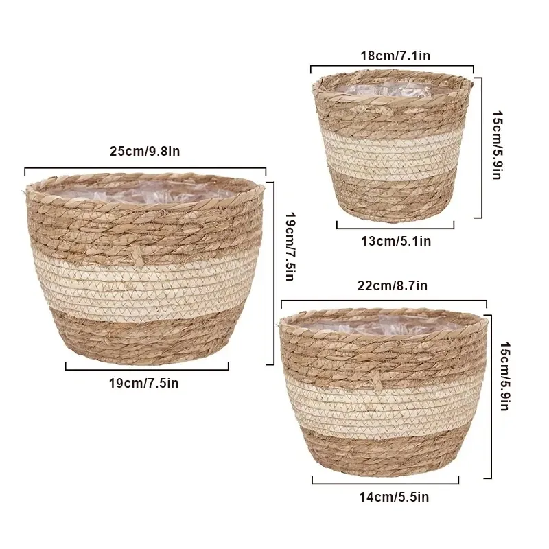 Weaving Flower Plant Pot Plant Pots Seagrass Basket Straw Basket Planter Pot Basket Indoor Outdoor Flower Pot Containers