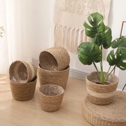Weaving Flower Plant Pot Plant Pots Seagrass Basket Straw Basket Planter Pot Basket Indoor Outdoor Flower Pot Containers