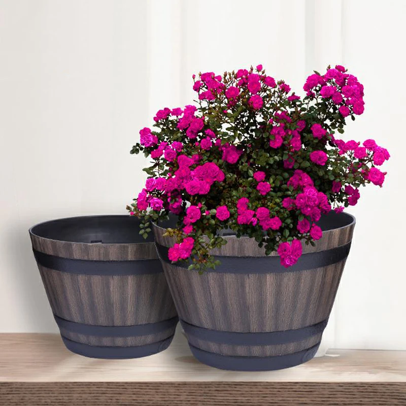 Rustikale hölzerne Fass Blumentopf Vintage-Stil große Kapazität Töpfe für Indoor Outdoor-Garten-Hof