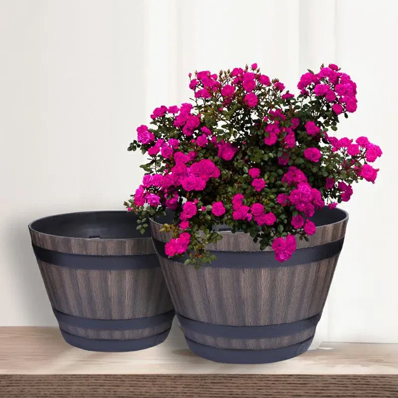 Rustikale hölzerne Fass Blumentopf Vintage-Stil große Kapazität Töpfe für Indoor Outdoor-Garten-Hof