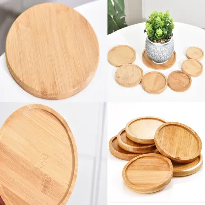 Tablett Bambus Holz Blumentöpfe Anti-Fade Runde Platz Kreative Pflanzer Halter Home Decor Mini Stand Favor Sukkulenten Garten Versorgung