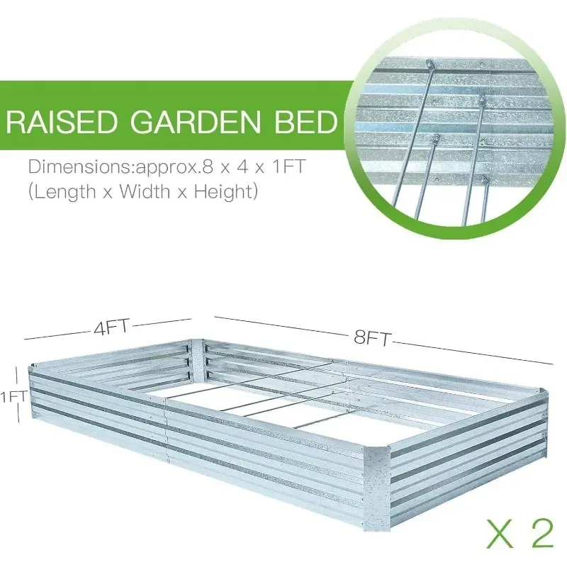 Verzinkte Hochbeete für Gemüse Großes Metall Pflanzgefäß Stahl Kit Blume Kraut (8 x 4 x 1 ft * 2 Pack, verzinkt)