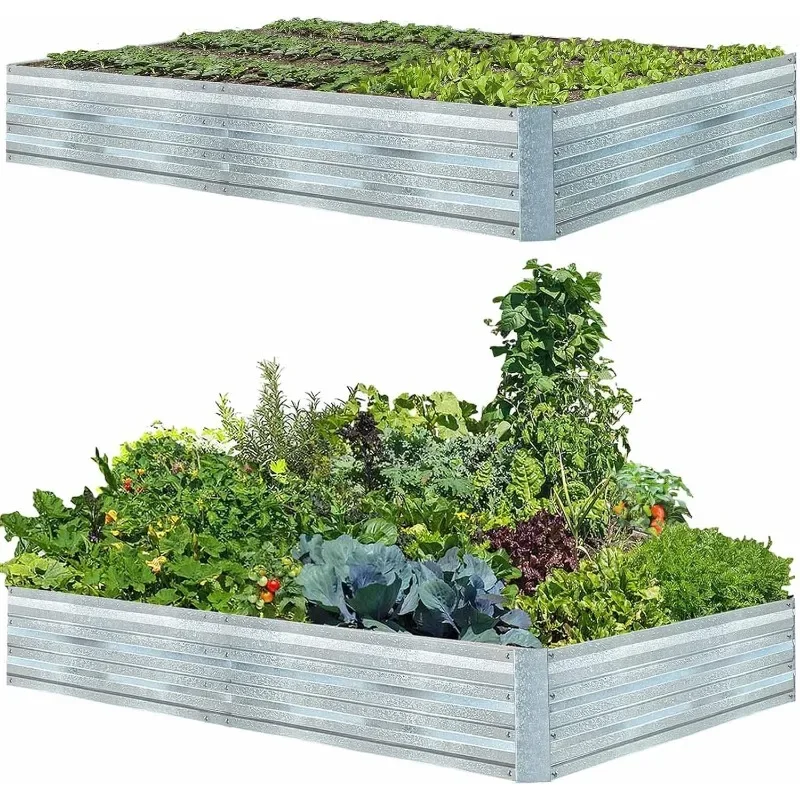 Verzinkte Hochbeete für Gemüse Großes Metall Pflanzgefäß Stahl Kit Blume Kraut (8 x 4 x 1 ft * 2 Pack, verzinkt)