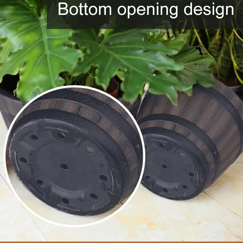 Rustikale hölzerne Fass Blumentopf Vintage-Stil große Kapazität Töpfe für Indoor Outdoor-Garten-Hof