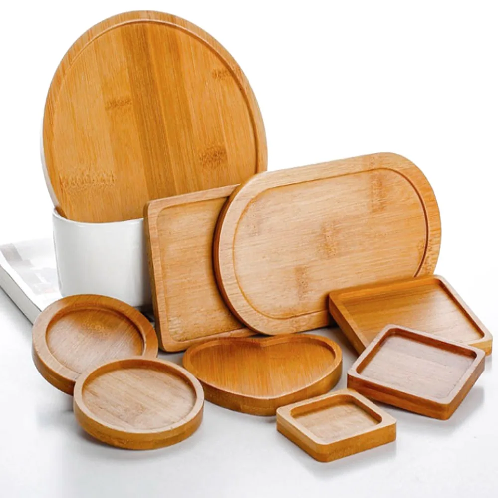 Tablett Bambus Holz Blumentöpfe Anti-Fade Runde Platz Kreative Pflanzer Halter Home Decor Mini Stand Favor Sukkulenten Garten Versorgung