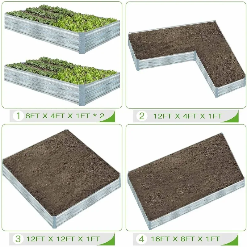 Verzinkte Hochbeete für Gemüse Großes Metall Pflanzgefäß Stahl Kit Blume Kraut (8 x 4 x 1 ft * 2 Pack, verzinkt)