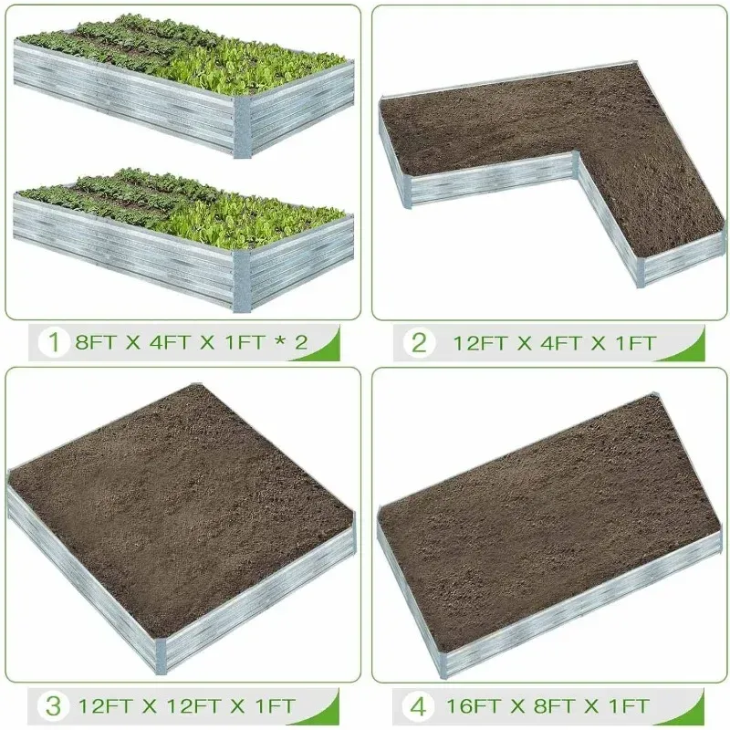 Verzinkte Hochbeete für Gemüse Großes Metall Pflanzgefäß Stahl Kit Blume Kraut (8 x 4 x 1 ft * 2 Pack, verzinkt)