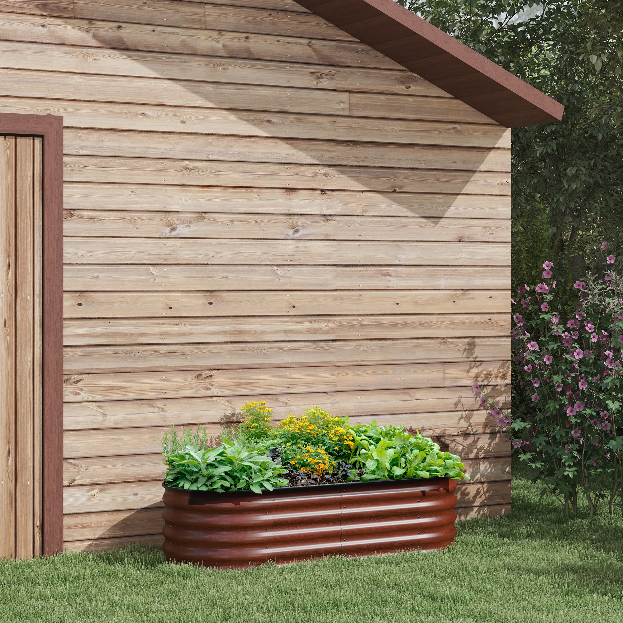 Outsunny 5' X 2' X 1.4' Hochbeet-Bausatz, Outdoor-Metall-Pflanzkasten mit Sicherheitseinfassung, einfacher DIY-Stock-Tank