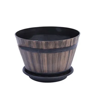 Rustikale hölzerne Fass Blumentopf Vintage-Stil große Kapazität Töpfe für Indoor Outdoor-Garten-Hof