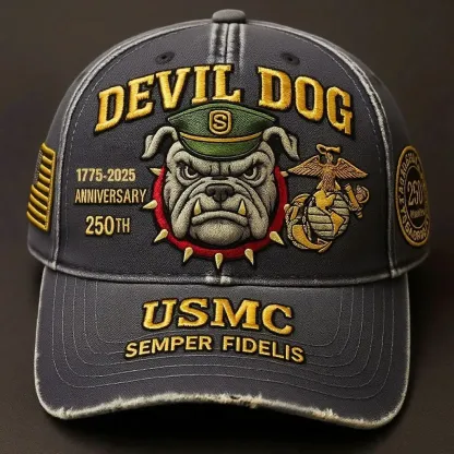 USMC 250th Anniversary Devil Dog Cap in Various Colors